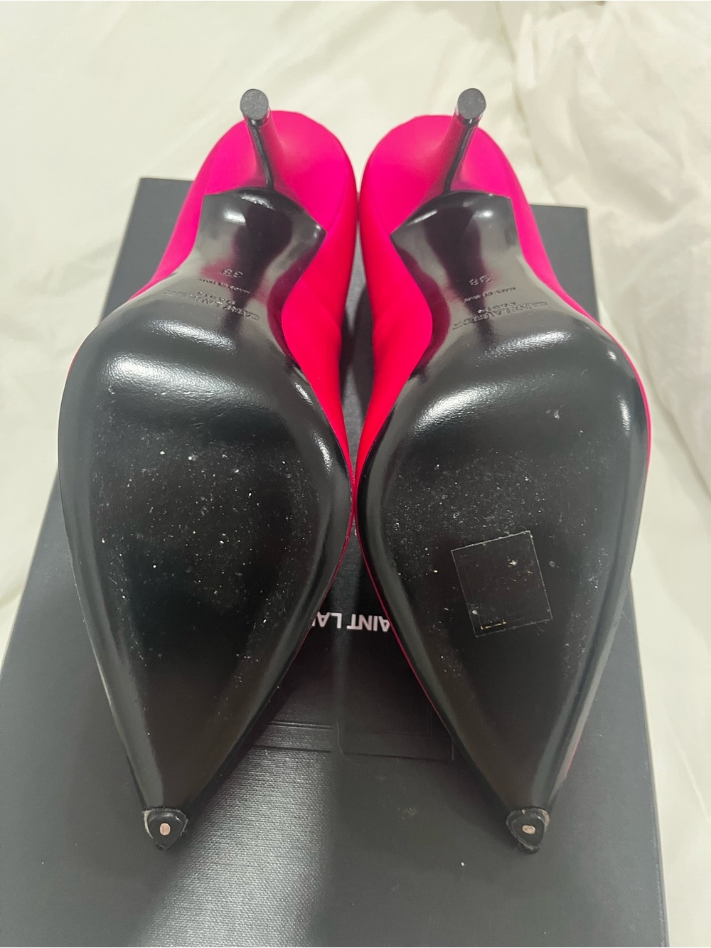 Saint Laurent Satin Hot Pink Pointed-Toe Pumps size 8 - Picture 5 of 5